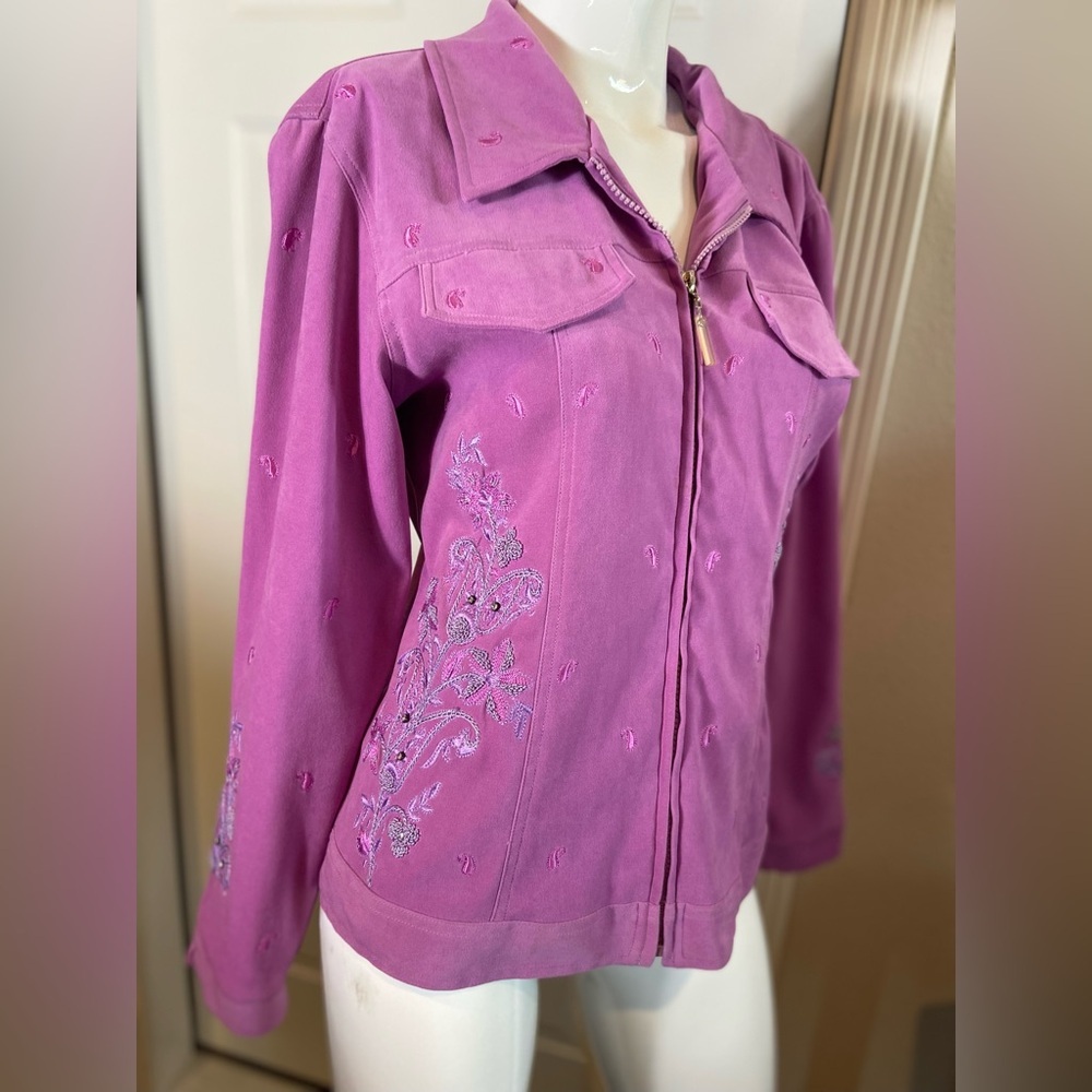 Great Cavalier~VTG~Pretty Pastel~Floral Embroidery~Jacket~Zipper Closure~Size S